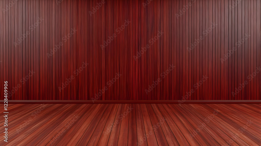 Empty Room with Dark Red Wood Walls and Floor Creates a Warm and Inviting Atmosphere Empty Room with Dark Red Wood Walls and Floor Creates a Warm and Inviting Atmosphere