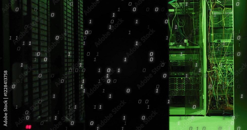 Image of data processing over server room Image of data processing over server room