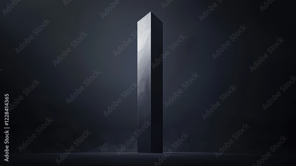 Mysterious Black Monolith in Dark Atmosphere with Soft Lighting Mysterious Black Monolith in Dark Atmosphere with Soft Lighting