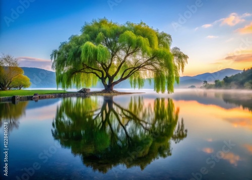 Weeping Willow Reflection, Yamadaike Lake, Japan - Long Exposure Photography