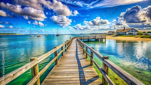 Hyannis Harbor Seascape: Pier Boardwalk & Jetty at Sunset, Massachusetts photo