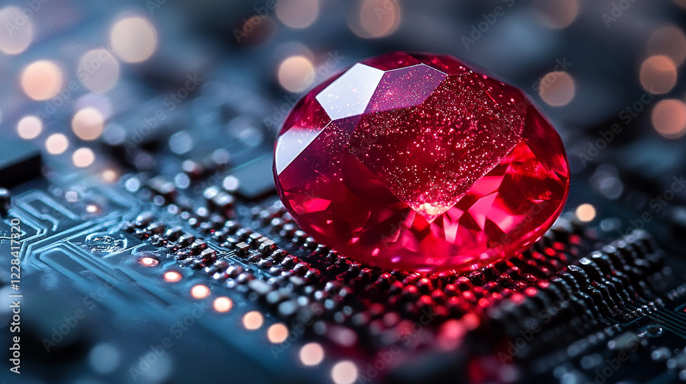 Ruby stone on a microchip representing the fusion of technology and elegance in web development with a minimalistic bright tone modern blurred background and empty caption space on the side
Ruby stone on a microchip representing the fusion of technology and elegance in web development with a minimalistic bright tone modern blurred background and empty caption space on the side