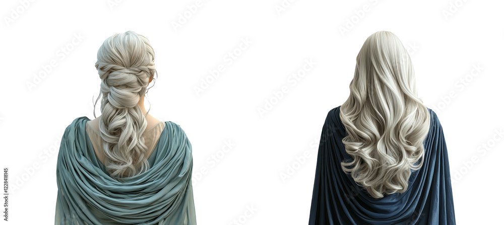 Obraz premium Elegant Women with Long Hair and Draped Fabric