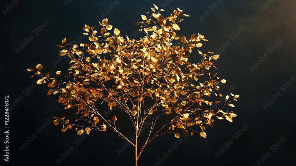 Golden Tree Branch Against Dark Background for Elegant Decor Golden Tree Branch Against Dark Background for Elegant Decor