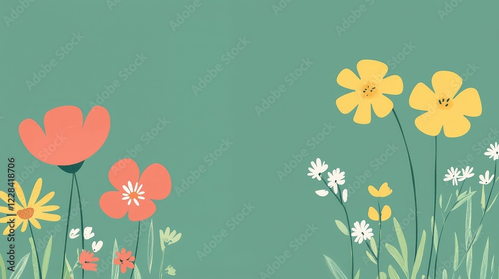 Naklejka premium Colorful Flower Illustration on Soft Green Background Featuring Nature