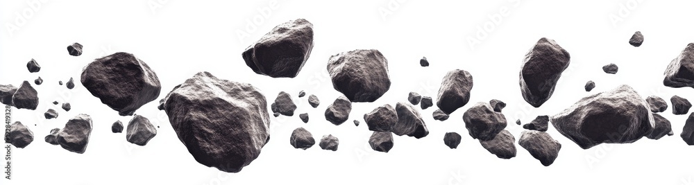 Obraz premium Space rocks falling against white backdrop; game design