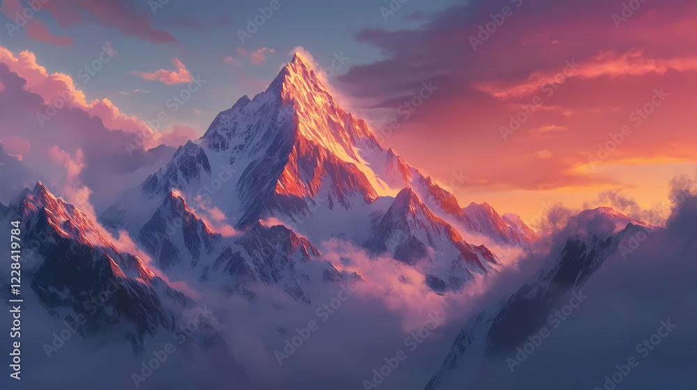 An evening sunset frames the ridge peaks of the mountains. Sunset Ridge. Illustration An evening sunset frames the ridge peaks of the mountains. Sunset Ridge. Illustration