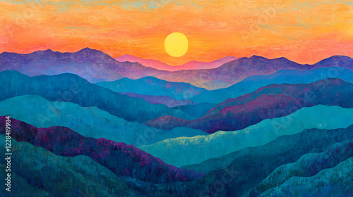 Blue ridge mountains from the blue ridge parkway at sunset. Sunset Ridge. Illustration