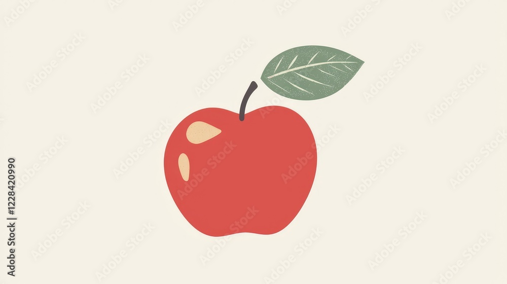 Fototapeta premium Vibrant Red Apple with Leaf on Soft Background Illustration