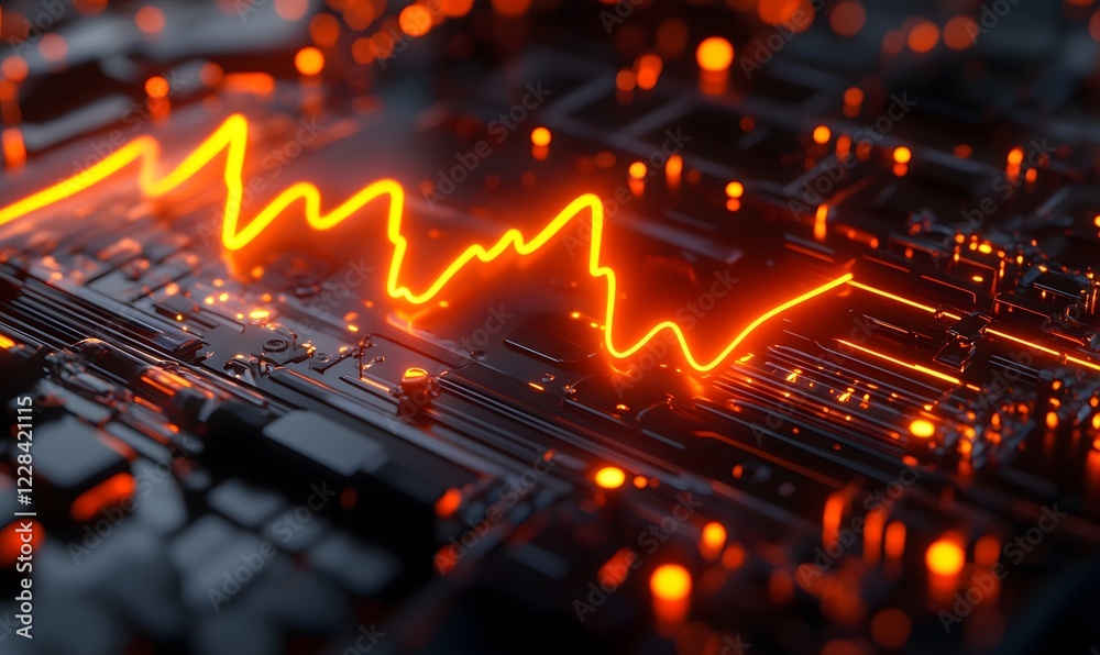 Fototapeta premium Glowing Circuit Board Pulse, Data Stream, Tech Background, Stock Photo