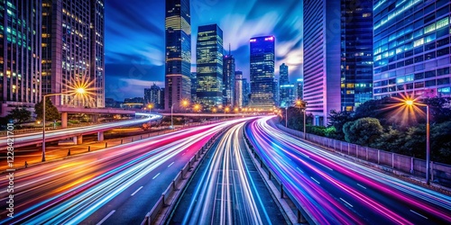 Long Exposure Light Trails: Abstract Cityscape at Night, 64px & 256px Editable photo