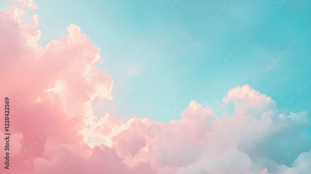 Fototapeta premium Soft Pink and Blue Cloudy Sky at Sunset with Gentle Light Effects