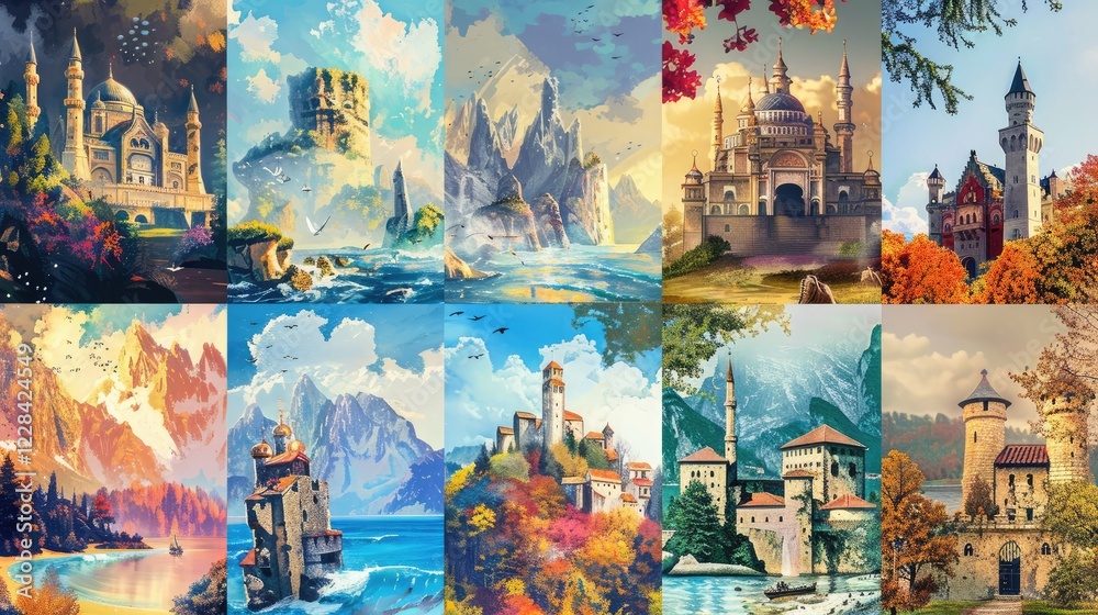 Fototapeta premium Postcards of various tourist attractions