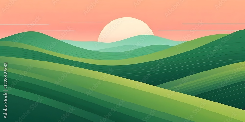 Fototapeta premium Serene Sunset Over Rolling Green Hills