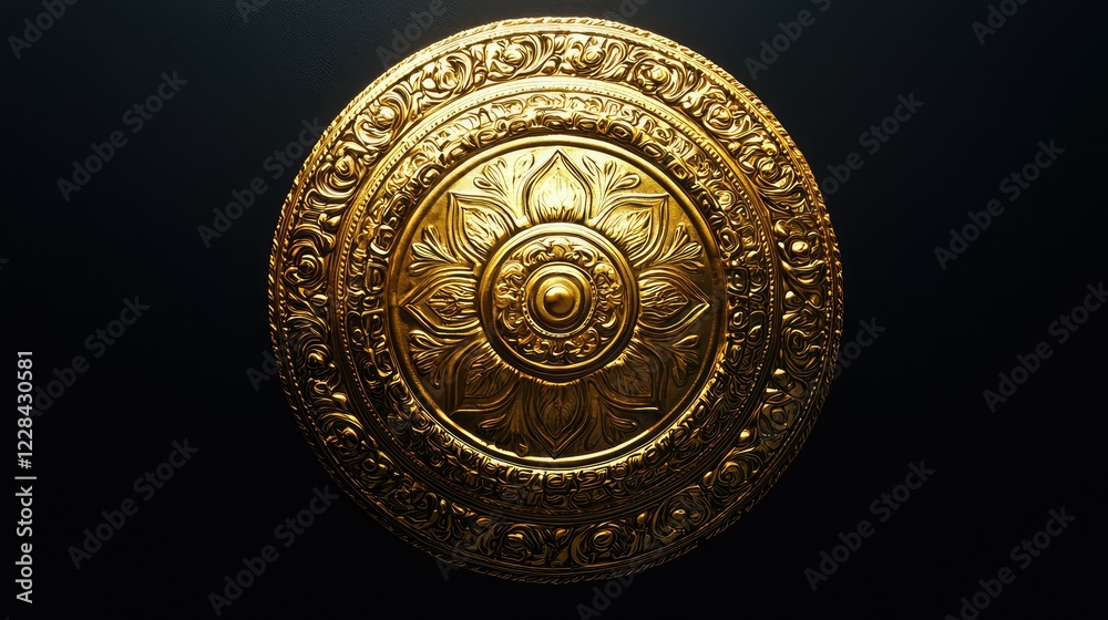 Fototapeta premium Ornate Golden Shield with Floral Design and Intricate Decorations