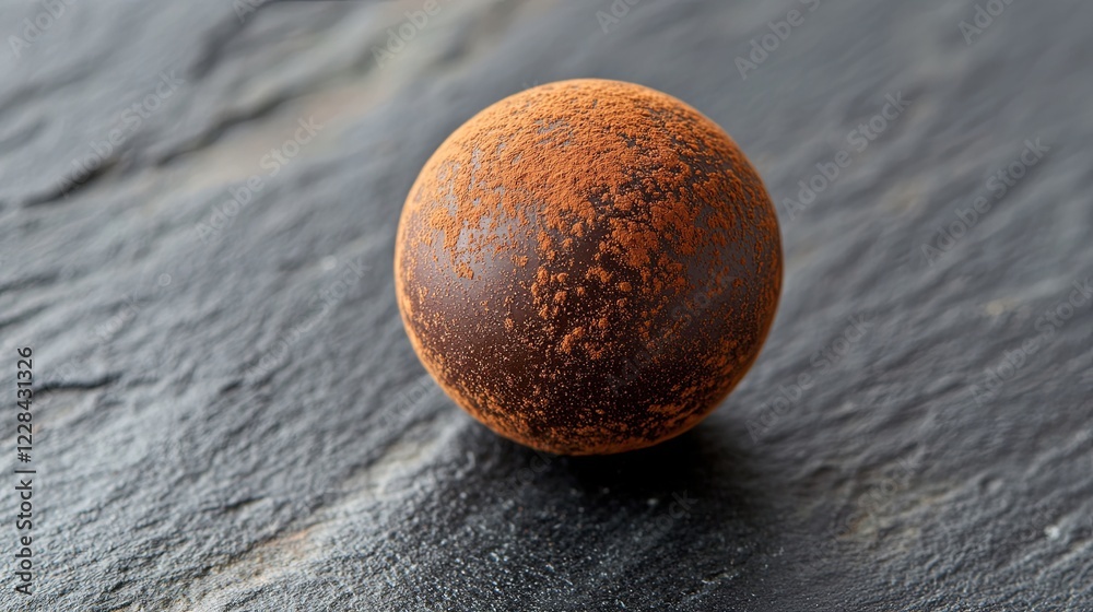 Delicious chocolate truffle dusted with cocoa powder on dark slate surface captured in detail. Generative AI Delicious chocolate truffle dusted with cocoa powder on dark slate surface captured in detail. Generative AI