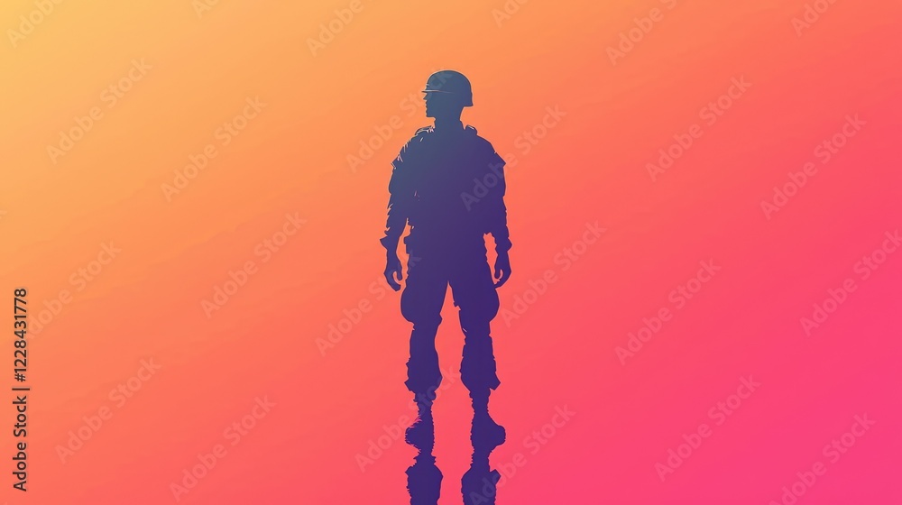 Silhouette of a Soldier Against a Vibrant Gradient Background Silhouette of a Soldier Against a Vibrant Gradient Background