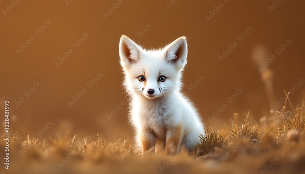 Adorable White Fox Kit in Golden Sunset Meadow Adorable White Fox Kit in Golden Sunset Meadow