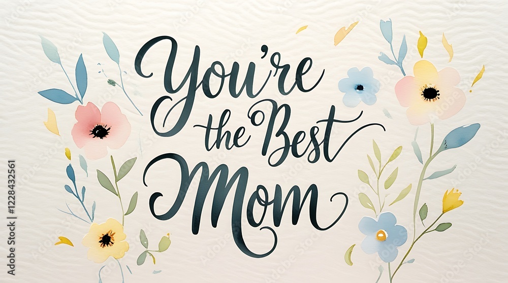 Obraz premium Inspirational Mother’s Day greeting card featuring soft pastel floral elements and elegant script text, celebrating motherhood with a heartfelt and touching message 