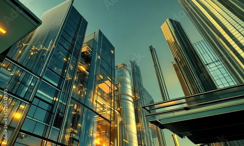 Modern Urban Architecture with Reflection and Sunset Glow with ai generated.