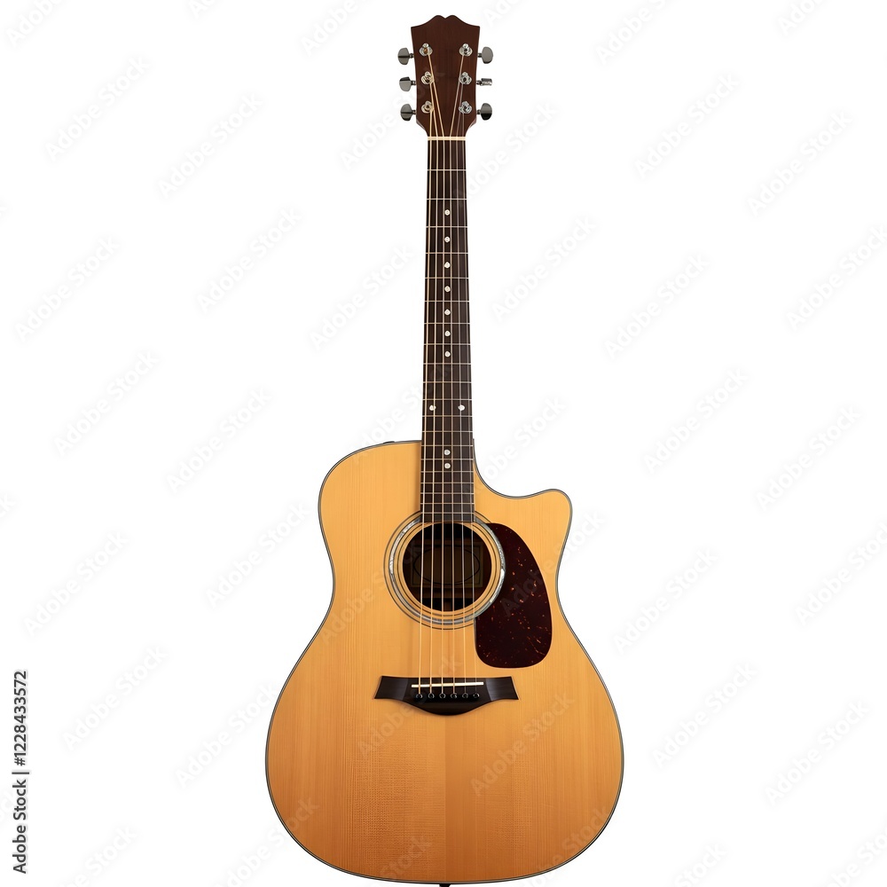 Obraz premium High-Quality Acoustic Guitar with Cutaway Design and Natural Wood Finish for Stock Photography