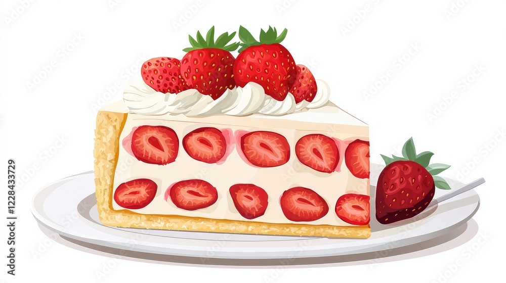 Delicious Fresh Strawberry Shortcake Slice with Whipped Cream Topping Delicious Fresh Strawberry Shortcake Slice with Whipped Cream Topping