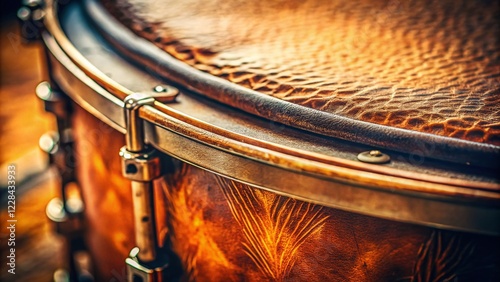 Miniature World: Close-up Texture of Leather Drumhead, Percussion Instrument photo