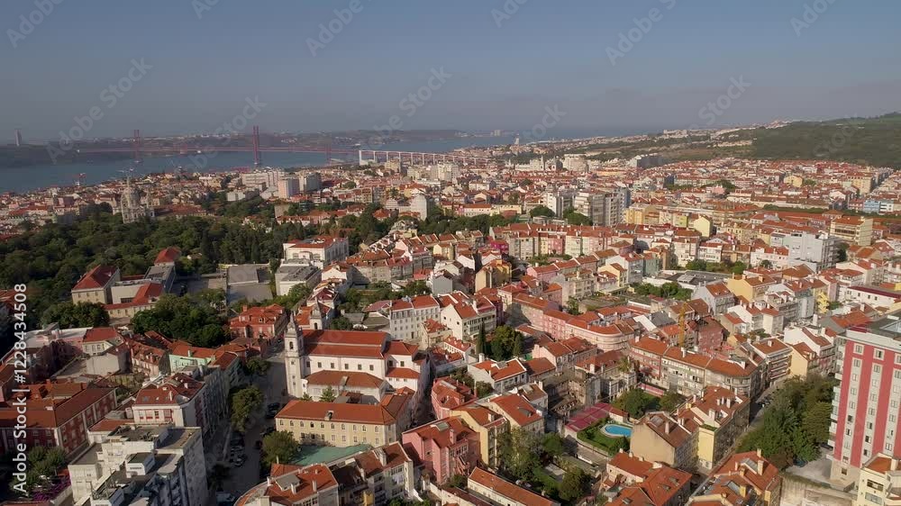 LISBON, PORTUGAL - JANUARY 22, 2025 showcases the beautiful skyline of Lisbon with its iconic rooftops and lush greenery LISBON, PORTUGAL - JANUARY 22, 2025 showcases the beautiful skyline of Lisbon with its iconic rooftops and lush greenery