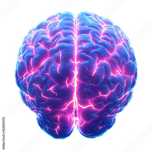 A vibrant, stylized representation of a human brain with electric patterns.