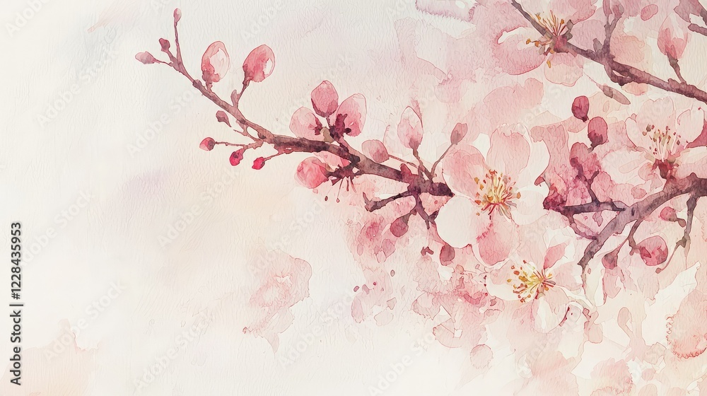 Fototapeta premium Delicate Pink Blossom Watercolor Painting on Soft Background