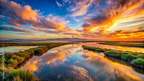 Minimalist Sunset: Alviso Marsh, Don Edwards Wildlife Refuge, San Jose, California photo