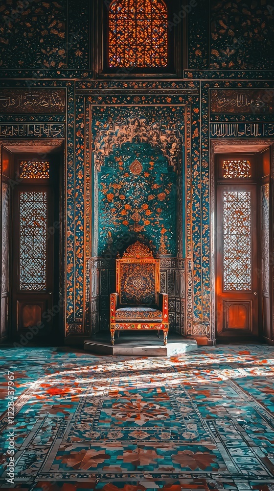 Obraz premium Ornate Throne Room with Intricate Tile Work and Colorful Walls