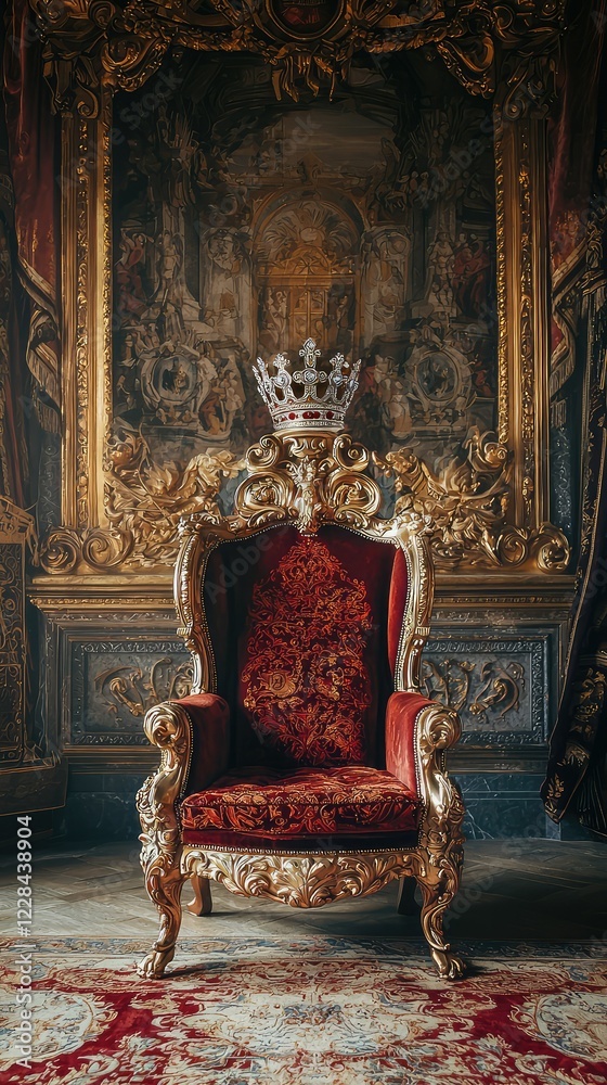 Luxurious Antique Throne with Intricate Details and Rich Fabrics Luxurious Antique Throne with Intricate Details and Rich Fabrics