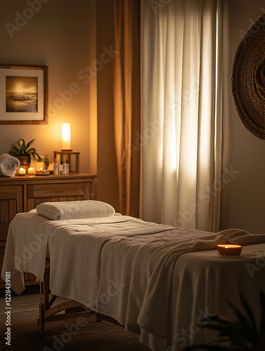 cozy massage therapy room with a massage table