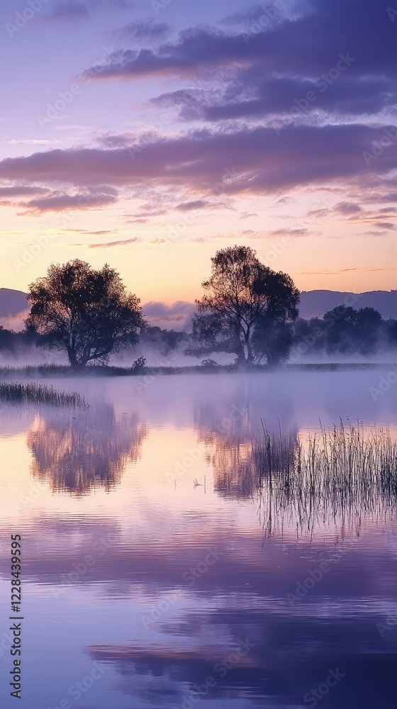 Serene Twilight Landscape with Reflections on Calm Water Serene Twilight Landscape with Reflections on Calm Water