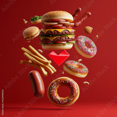 Wallpaper Mural Floating Fast Food on Red Background Torontodigital.ca