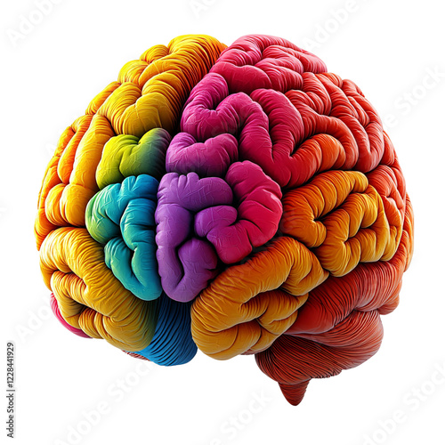 A colorful, stylized representation of a human brain emphasizing creativity and thought.