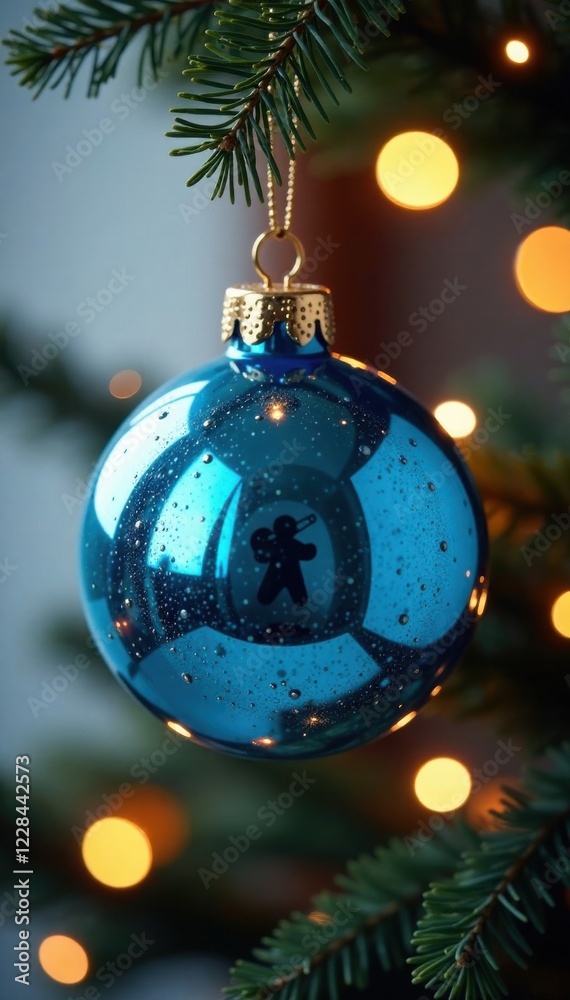Naklejka premium Blue glass ball Christmas ornament hanging, ornament, decoration