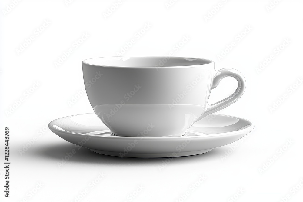 A simple white cup and saucer set, ideal for serving hot beverages. A simple white cup and saucer set, ideal for serving hot beverages.