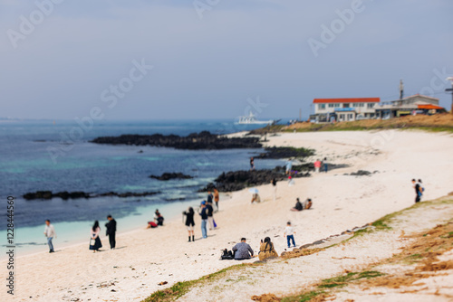 Udo Island, Jeju Island province, South Korea, white sand coral beach, coastline sea landscape sunny view, U Island, Soseom cow island, Jeju-si, Jeju-do, Sanho and Hagosudong beach photo