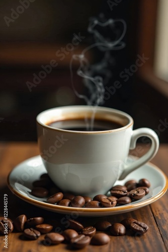 Coffee Cup with Coffee Beans, hot drink, afternoon