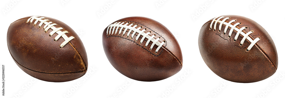 Fototapeta premium Three Vintage Leather Footballs on Transparent Background