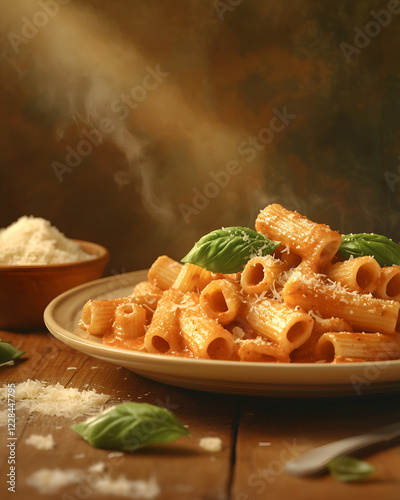 Rigatoni alla vodka with fresh basil and Parmesan