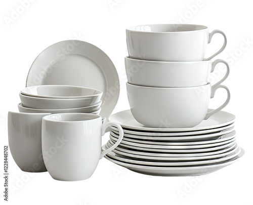 White Dinnerware Set on Transparent Background