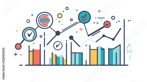 Upward trending data analysis graph, showing progress,  with positive checkmarks, illustrating business success