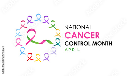 National Cancer Control Month observed in April every year Vector graphics of background template. A leaf with Realistic ribbon. Design for banner, cards, prints, social media, poster, flyer.