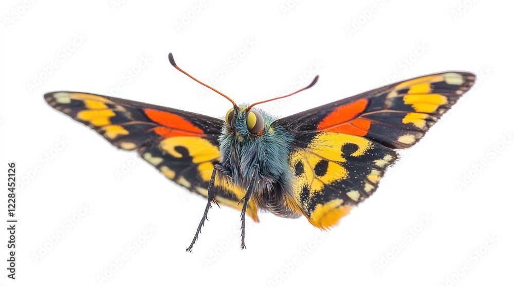Obraz premium Colorful butterfly wings spread, isolated, studio shot, white background, nature graphic