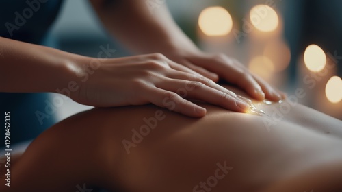 Wallpaper Mural Professional masseur hands applying massage oil on woman back, performing relaxing body massage in spa center with candles in the background, offering wellness treatment, closeup view Torontodigital.ca