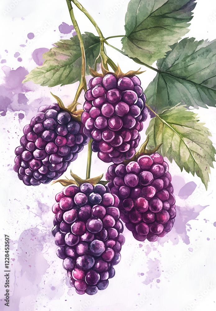 Fototapeta premium watercolor style of raspberries on white