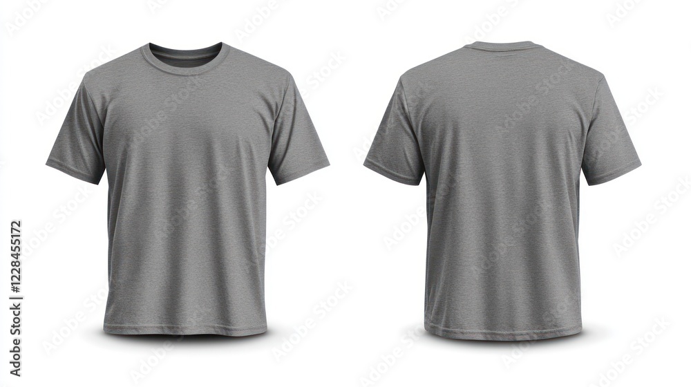 Grey T-shirt mockup, front and back view, isolated, white background, apparel design Grey T-shirt mockup, front and back view, isolated, white background, apparel design